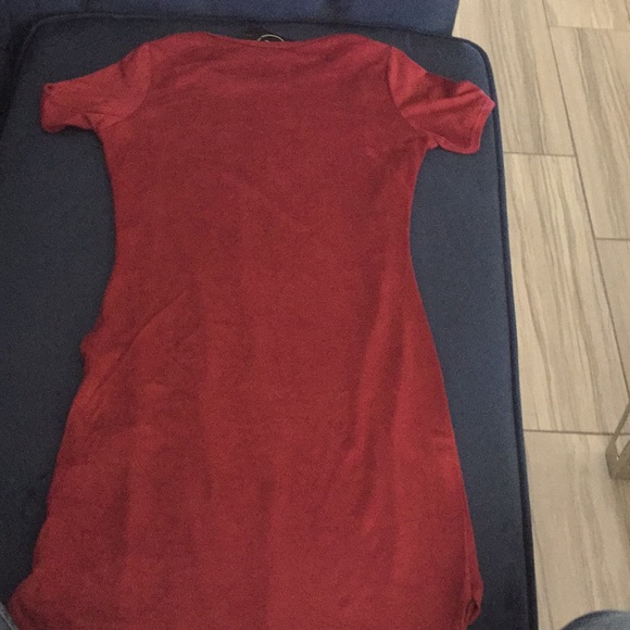 SOLD Petite Tia Suedette Curved Hem Mini Dress BERRY - Picture 4 of 6